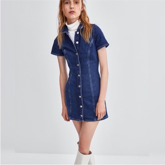 Zara Blue Denim Button-Up Dress - Picture 2 of 3